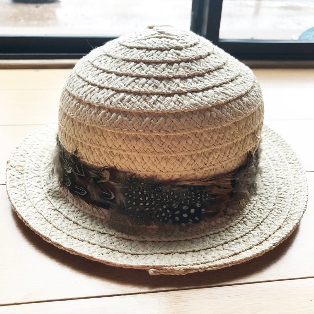 feather trimmed sun hat